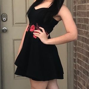 Floral embroidered mini fit & flare dress